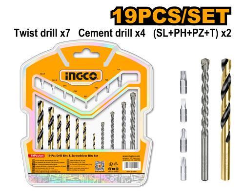 Ingco New 19 Pcs Drill Bits & Screwdriver Bits Set AKSDB1901
