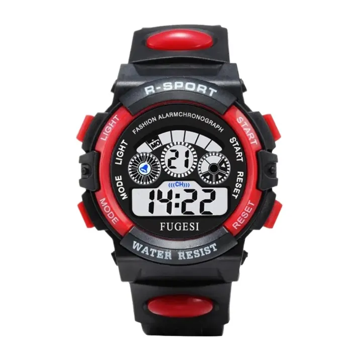 Sports Outdoor Digital Time with LED Digital Time Multifunctional Wristwatch For Kids Red
