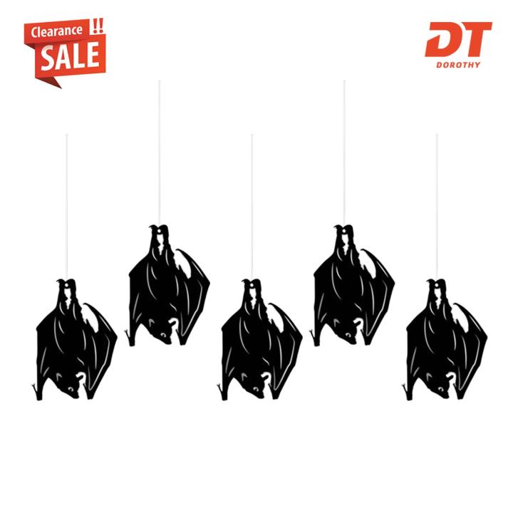 DT(Clearance price) Reusable Bat Props 5pcs Realistic Hanging Black Bats Halloween Decoration for Wall Window Door Spooky Party Supply Halloween Bat