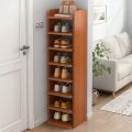 Simple Wooden Shoe Cabinet Multi-layer 10 Pair Shoe Rack Organiser In Brown. 