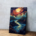 Night View Illustration Wooden Framed Canvas Design. 