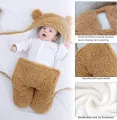 Newborn Baby Hooded Blanket Sleeping Bag Sack Swaddle Infant Winter Warm Fleece Receiving Blanket with Legs Knit Stroller Wrap. 