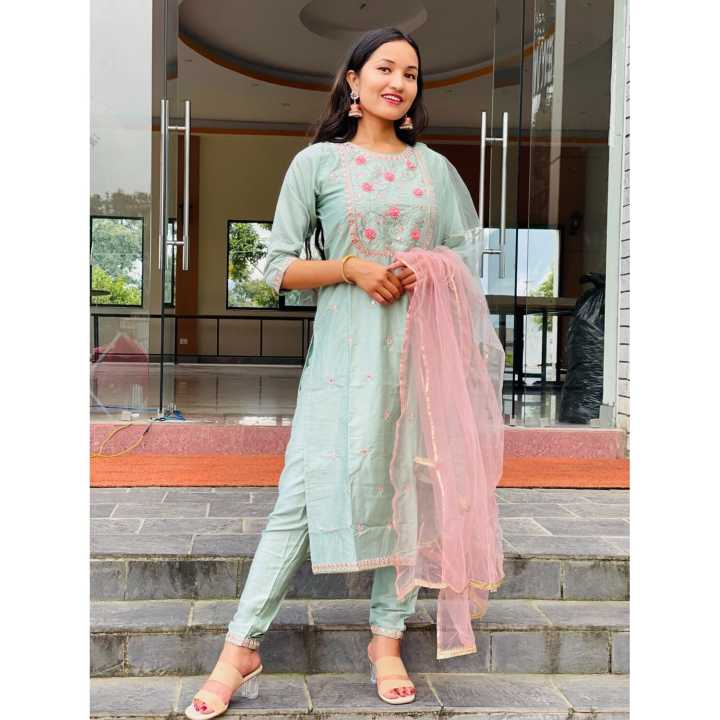 ADoriSilk  Skyblue High side slit long kurthi for women