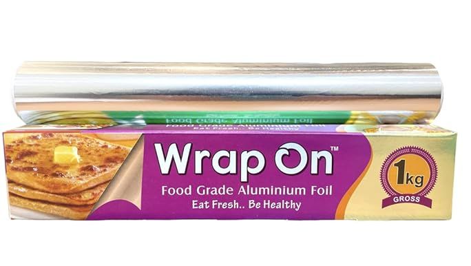 Wrap On Aluminium Foil 1kg / 1 KG Gross 18 Micron for Food Packing Heavy Thick Premium Foil with Cutter Blade Ideal Silver Foil Paper Roll for Food Wrap (Pack of 1)