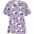 Surgical Wear Work Clothes Cartoon Snoopy print Hand Washing Nurse Uniform Women's V Neck Short Sleeve T-Shirt Tops. 
