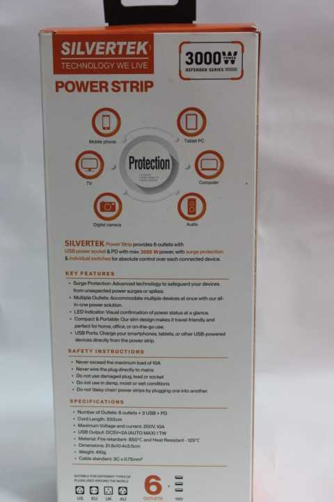 Silvertek%203000W%20Heavy%20Extension%20Cord%20With%206%20Outlets%20Power%20Strip%20,%203%20USB%20+%20PD%20&%20Surge%20Protection%20Multiplug%203M%20Cable%20-%20Image%205