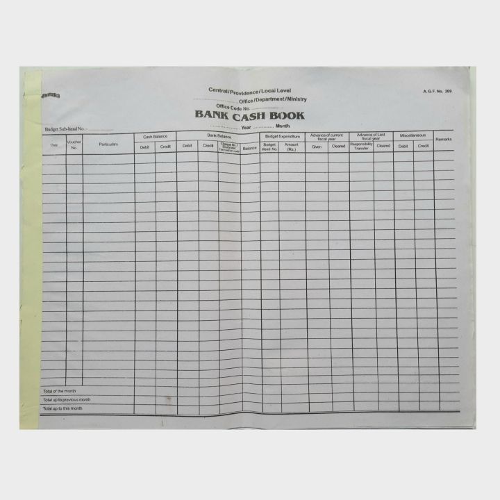 Bank Cash Book (AGF No. 209) - New Form For Commerce Students- Per Pad