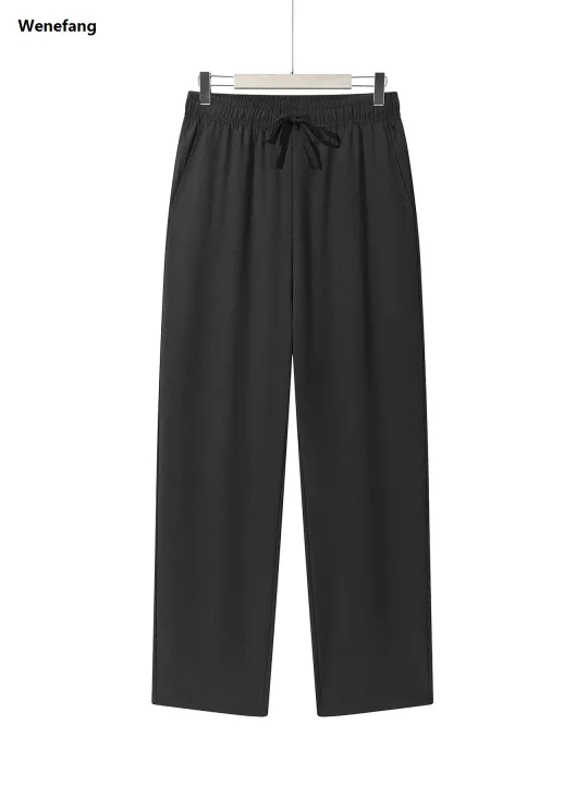 Wenefang%20Summer%20Men's%20Straight%20Trousers%20Casual%20Solid%20Color%20Breathable%20Fashion%20Drawstring%20Long%20Pants%20Sweatpants%20Streetwear%20Men%20Baggy%20Pants%20-%20Image%205
