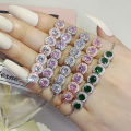 2023 New Luxury Green Pink Rose Gold Silver Color CZ Bracelet Bangle for Wedding Women on Hand Gift Jewelry Wholesale Bulk S5243. 