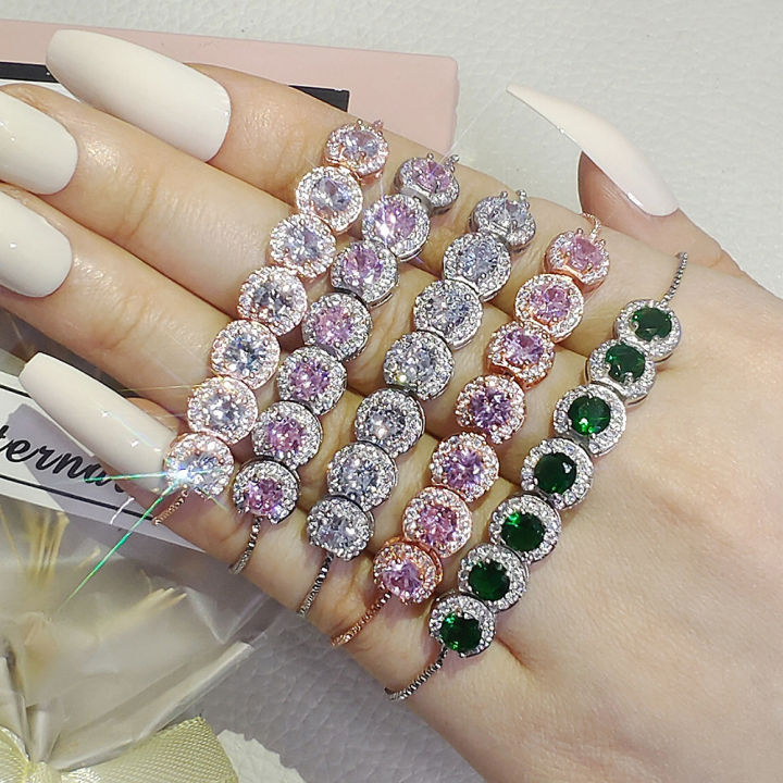 2023 New Luxury Green Pink Rose Gold Silver Color CZ Bracelet Bangle for Wedding Women on Hand Gift Jewelry Wholesale Bulk S5243