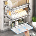 Wall Mounted 3 Tier Metal Dish Rack Stainless Steel Kitchen Drying Dish Sink Rack Storage Plate Bowl Organizer. 