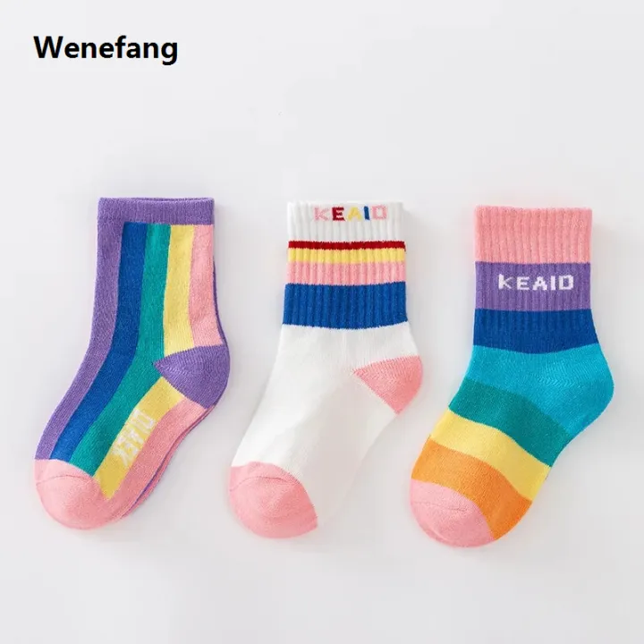 Wenefang%203%20Pairs/Pack%20Autumn%20Winter%20New%20Children's%20Socks%20Boys%20And%20Girls%20Rainbow%20Hot%20Selling%20Striped%20In%20Tube%20Tide%20Socks%20Baby%20Kids%20Cotton%20Sport%20Socks%20-%20Image%205