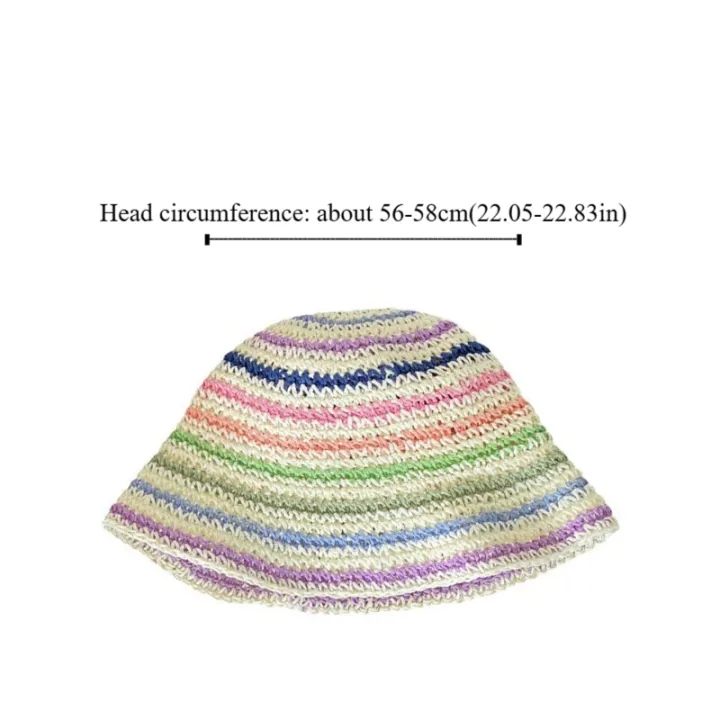 Fashion%20Summer%20Beach%20Straw%20Cap%20Women's%20Striped%20Rainbow%20Sun%20hat%20Handmade%20Wide%20Brimmed%20Bucket%20Hat%20Girls%20-%20Image%202