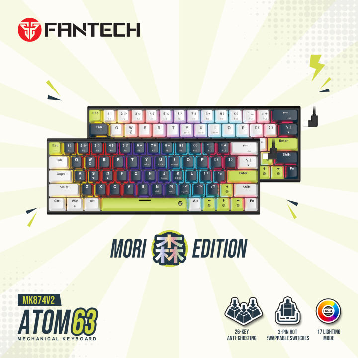 Fantech ATOM 63 MORI EDITION Wired Mechanical Keyboard hotswapable Keycaps computer
