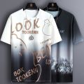 New thin loose summer ice silk feeling men's short sleeve T-shirt, youth fashion, handsome and versatile gradient T-shirt. 