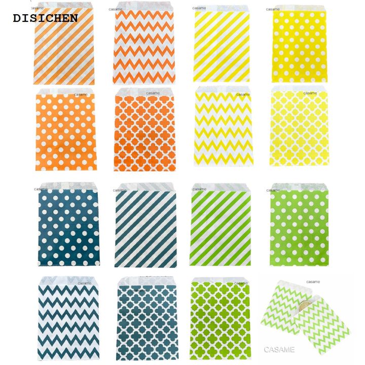 DISICHEN Profesional 50 pcs 5x7 inch Paper Bag Four Leaf Clover Polka Dot Wavy Kraft Paper Bag Mixed Cookies Candy Gift Wrapping Bag For Christmas