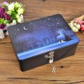 Durable Vintage Tinplate Box Large Capacity with Lock Key Makeup Box Household Jewelry Desktop Storage Case. 