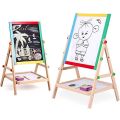 Black and White Board with Marker, Duster & Chalk | Double Sided Wooden Easel for Drawing & Writing (37 x 43 cm) 1 Pc. 