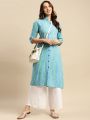 Kiva Rayon Tonal Striped Calf Length Kurtha for Women With Front Button Placket. 
