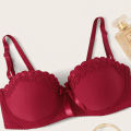 Hot Selling Fashion ladies lingerie no-hoop butterfly embroidery bra girl pleated anti slip big chest show small bra. 