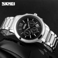 SKMEI 9097 Business Chronograph Stopwatch Date Display Stainless Steel Quartz Wristwatch For Men - Silver/Black. 