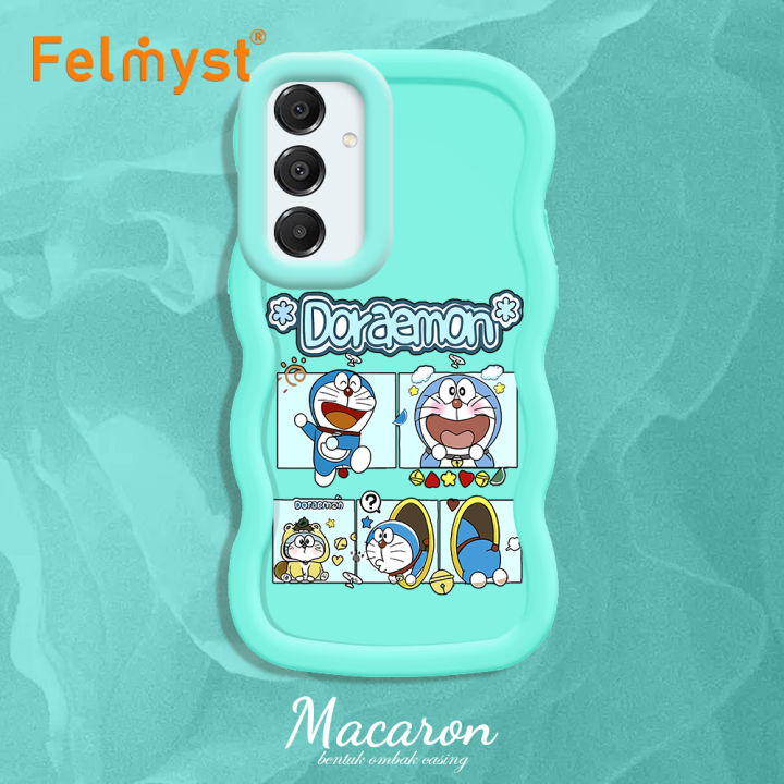 FELMYST for Samsung A16 Back Cover Big Wave Edge Soft Silicone Cartoon Doraemon Pattern Macaron Phone Case