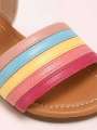 1 Pair Of Childrens able Cute Neutral Rainbow Colored Comfortable Flat Sandals, Suitable For Summer Baby Girls To Go On Vacation, Beach, Family Gatherings, And Wear. 