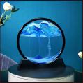 12inch Moving Sand Art Picture,3D Deep Sea Sandscape in Motion Display Flowing Sand Frame Flowing,Round Glass Grit Photo Hourglass (Blue, 12inch). 