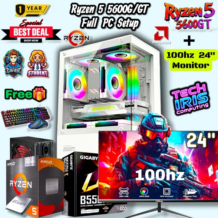 AMD%20Ryzen%205%205600G/GT%20Pairs%2024"%20100hz%20Monitor%20Transparent%20Gaming%20PC%20Setup%20With%20800Watt%20PSU,%20B550M/A520M%20Board,%208/16GB%20DDR4%20RAM,%20512/256GB%20Nvme%20M.2%20SSD%20Gaming%20CPU%20Desktop.%20-%20Image%202