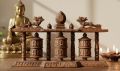 Om Mane Prayer - Tibetan Prayer Wheel Set - 42*16*10cm / 1.5kg / Handcrafted Wooden– Spiritual Elegance for Your Home. 