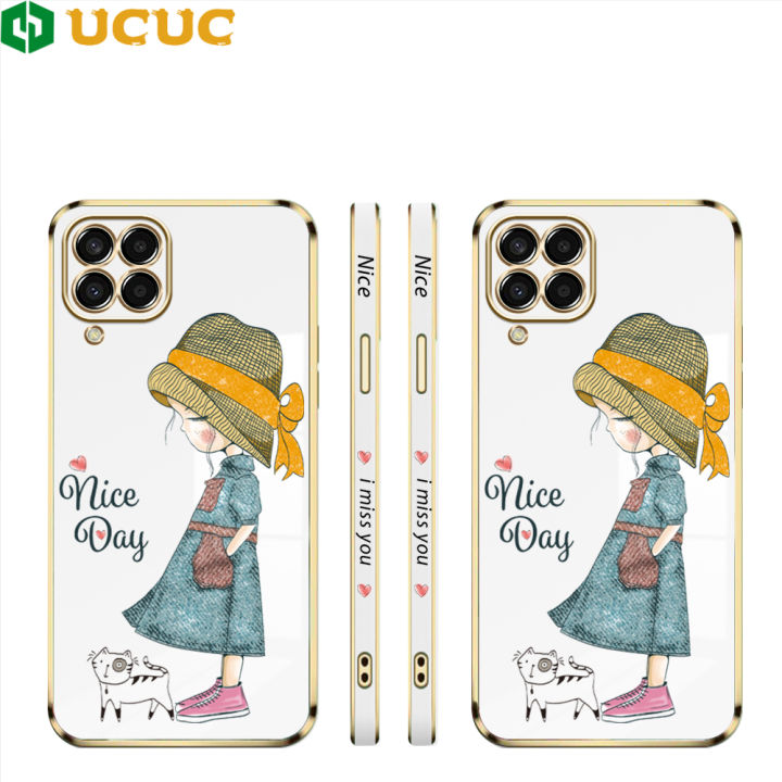 UCUC for Samsung M33 5G Back Cover + Free Lanyard Nice Girl Luxury 6D Plating Soft Silicone Phone Case