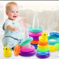 9 Color Rings Tower Baby, Colorful Rainbow Tower, Children Stacking Ring. 