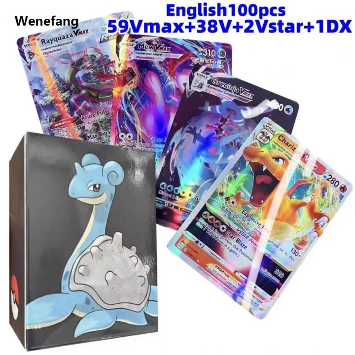 Wenefang 2024 English Language Version Pokemon Cards 100Pcs Pokemon Cartas Fashion 38 V 59MAX GX Children Battle Game Tag Team Shining Vmax