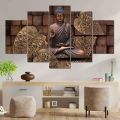 Lord Buddha 5 Panel Canvas | Wall | Home Decor | Canvas | Wall Art With Frame Inside By Etraders Nepal. 