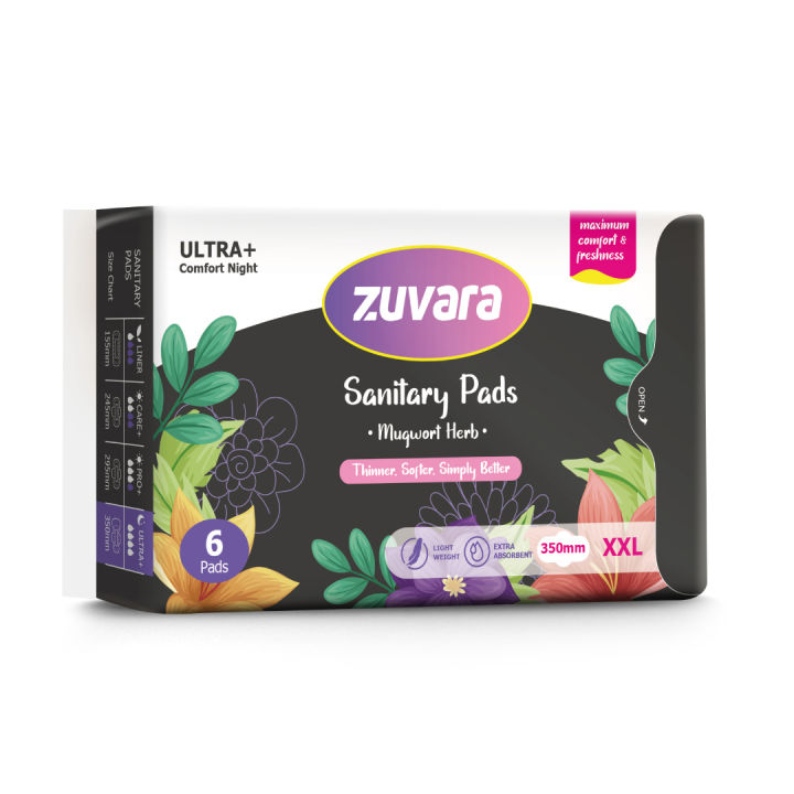 Zuvara Sanitary Pads - XXL - 350 mm (Pack of 6) - Ultra+