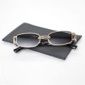 Golden Metal Thin Square Retro Trendy Sunglasses For Men - Black Lens | Fashion Polycarbonate Frame Sunglasses For Men. 