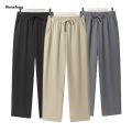 Wenefang Summer Men's Straight Trousers Casual Solid Color Breathable Fashion Drawstring Long Pants Sweatpants Streetwear Men Baggy Pants. 