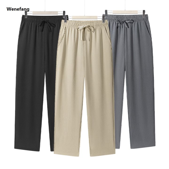 Wenefang%20Summer%20Men's%20Straight%20Trousers%20Casual%20Solid%20Color%20Breathable%20Fashion%20Drawstring%20Long%20Pants%20Sweatpants%20Streetwear%20Men%20Baggy%20Pants%20-%20Image%202