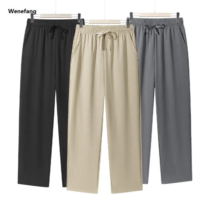 Wenefang%20Summer%20Men's%20Straight%20Trousers%20Casual%20Solid%20Color%20Breathable%20Fashion%20Drawstring%20Long%20Pants%20Sweatpants%20Streetwear%20Men%20Baggy%20Pants%20-%20Image%202