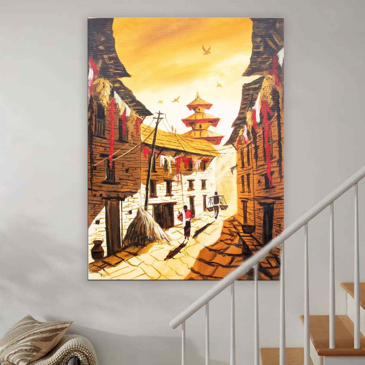 Single%20Panel%20Golden%20Galli%20Painting%20Of%20Traditional%20Newari%20Culture%20Matte%20Cotton%20Canvas%20Print%20Tightly%20Wrapped%20In%20Wooden%20Frame%20%7C%2024%20inch%20X%2018%20inch%20-%20Image%206