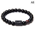 12 Constellation Zodiac Signs Beads Couple Bracelet Natural Black Onyx Stone Elastic Charm Bracelet for Men MNP. 