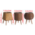 Imitation Rattan Woven Flower Shelf Planters Handmade Storage Basket With Removable Wooden Legs Plant Pot Stand Holder. 