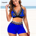 Linguolin Womens Swimming Suit Halter Swimwear Two Pieces Bathing Suit Flower Floral Cashew Printed Tankini Top Boyshorts Swimming S-5XL. 