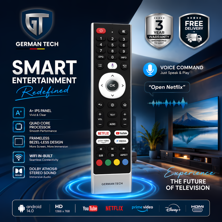 German%20Tech%2032%20Inch%20Smart%20TV%20(GT32BT109HD)%20Voice%20Command%20%7C%20Latest%20Android%2014%20%7C%20A+%20Grade%20IPS%20Panel%20German%20Technology%20%7C%20Bezel-less%20Frameless%20Design%20%7C%2024W%20Monster%20Sound%20-%20HD%201366x768%20%7C%203%20Years%20Warranty%20%7C%2032inch%20Smart%20Android%20Television%20%7C%20Nova%20Hub%20-%20Image%202