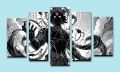Lord Krishna Canvas Wall Art – Black & White Religious Wall Decor – 5 pcs. 