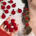 Wenefang Fashion 2/20pcs Small Red Velvet Rose Hair Clips For Women Korean Flower Hairpins Girls Elegant Hair Clip Pin Barrettes Hair Accessories. 