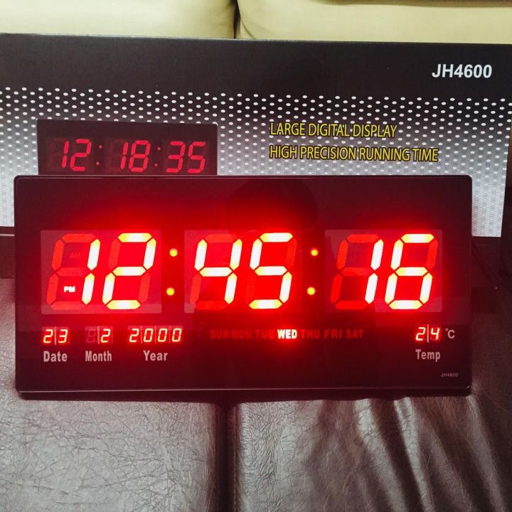 18.9-Inch Oversized LED Digital Wall Clock Large Display with Indoor Temperature Date and Day of Week, Electric Wall Clock/Calendar Timer Home Décor JH4600