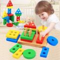 Montessori Wooden Sorting & Stacking Toy Set | Shape, Color & Counting Learning Blocks | Educational Puzzle for Baby & Toddlers. 