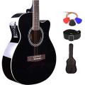 Kadence Frontier Series, Electric Acoustic Black Guitar With EQ, Die Cast Keys, Set Of Strings, Strap, Picks And Bag (Black EQ, Electric Acoustic). 