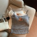 Sweet fit slim fit vest top bow slim fit with bra sleeveless fashion bow cute bear print Original lace floral camisole, round neck cushion lace cropped flower girl top seaside. 
